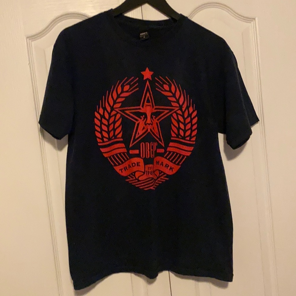 Obey t-shirt size medium printed logo in red on front plain back